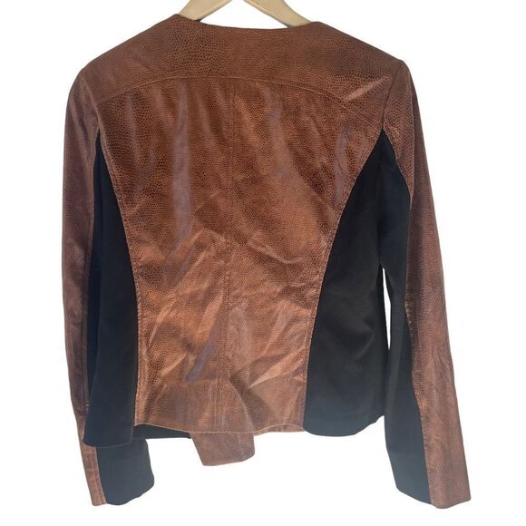 G By Giuliana Cognac Brown Texted Vegan Leather Jacket Sz M - Picture 2 of 8